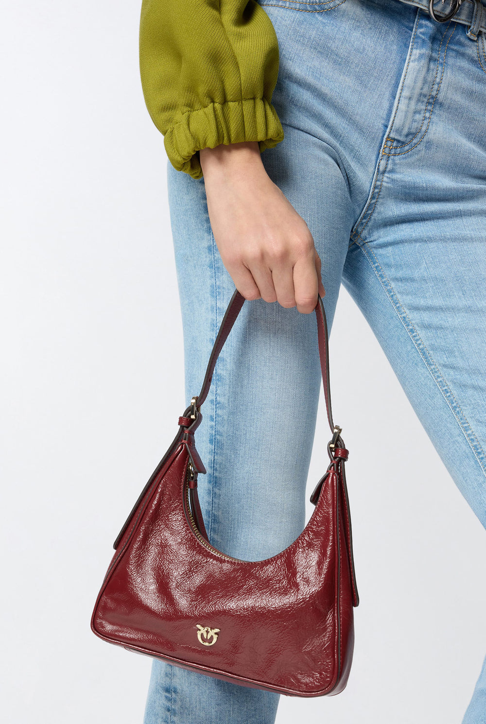 MISS PINKO MINI HOBO SHOULDER BAG IN SHINY LEATHER