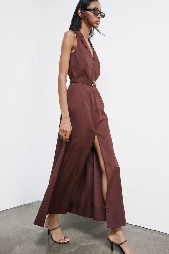 2A3006 A9B9  Long poplin dress with slit B887