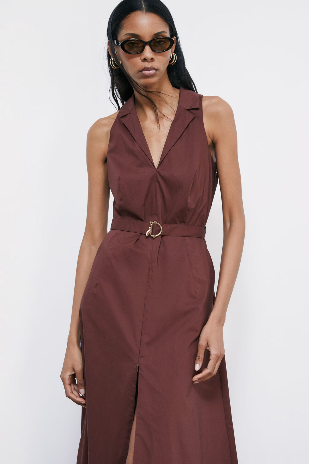 2A3006 A9B9  Long poplin dress with slit B887