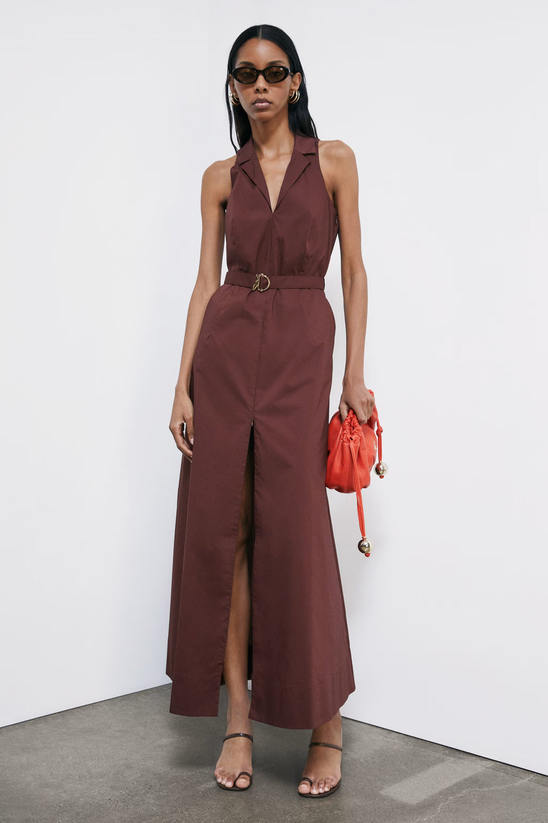 2A3006 A9B9  Long poplin dress with slit B887