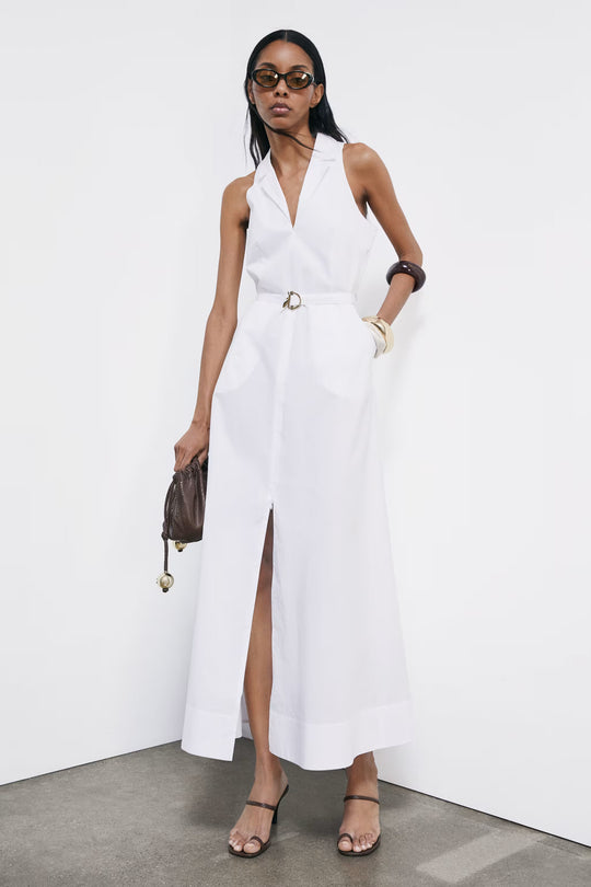 2A3006 A9B9 Long poplin dress with slit W103