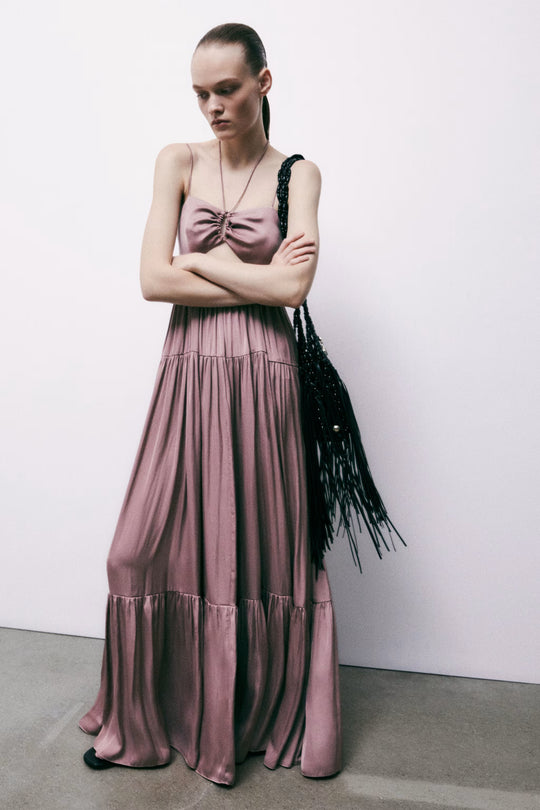 2A3065 A772 Long satin dress with cut-out B885