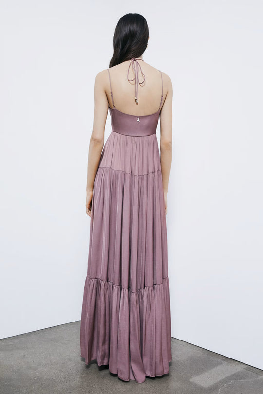2A3065 A772 Long satin dress with cut-out B885