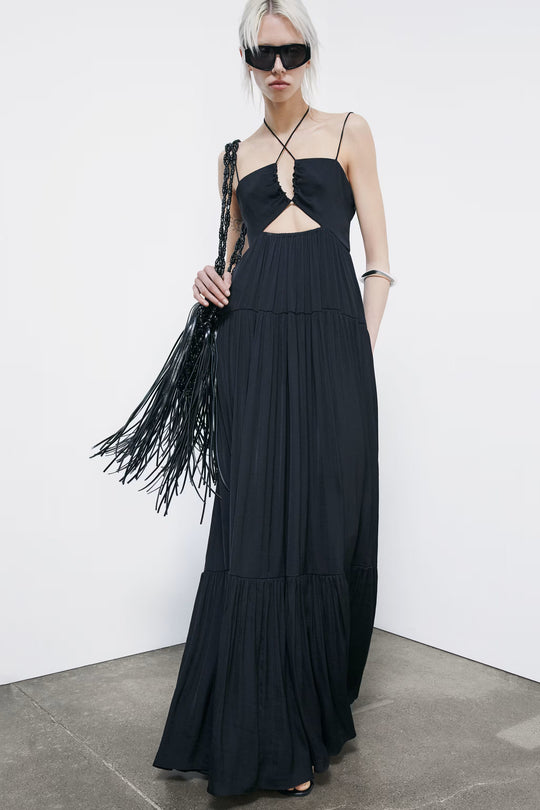 2A3065 A772 Long satin dress with cut-out K103