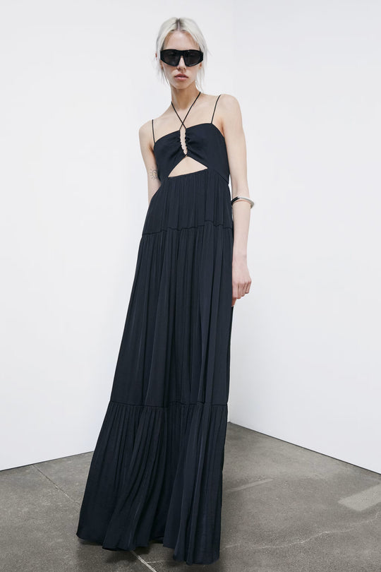 2A3065 A772 Long satin dress with cut-out K103