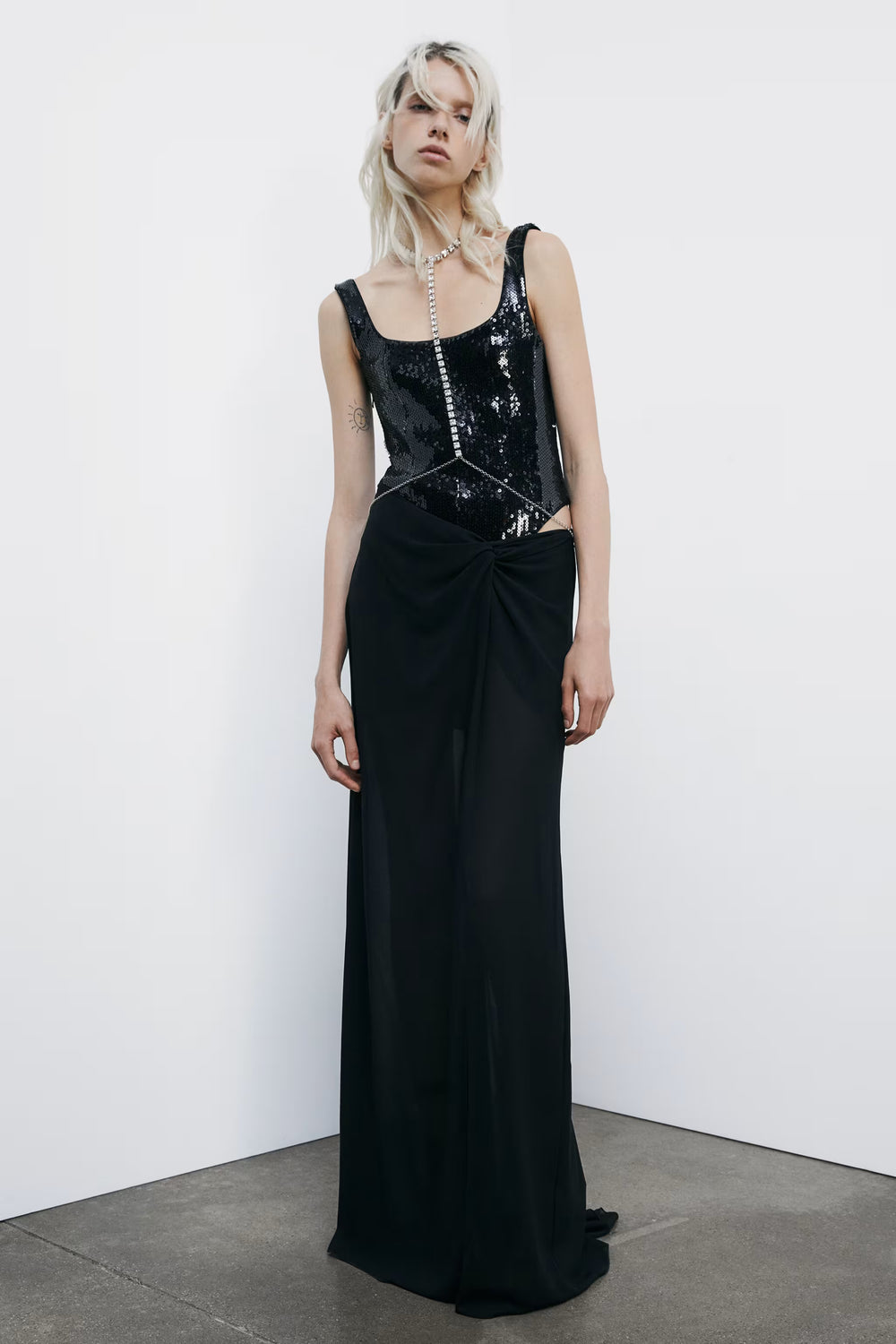 Long bustier dress with sequins